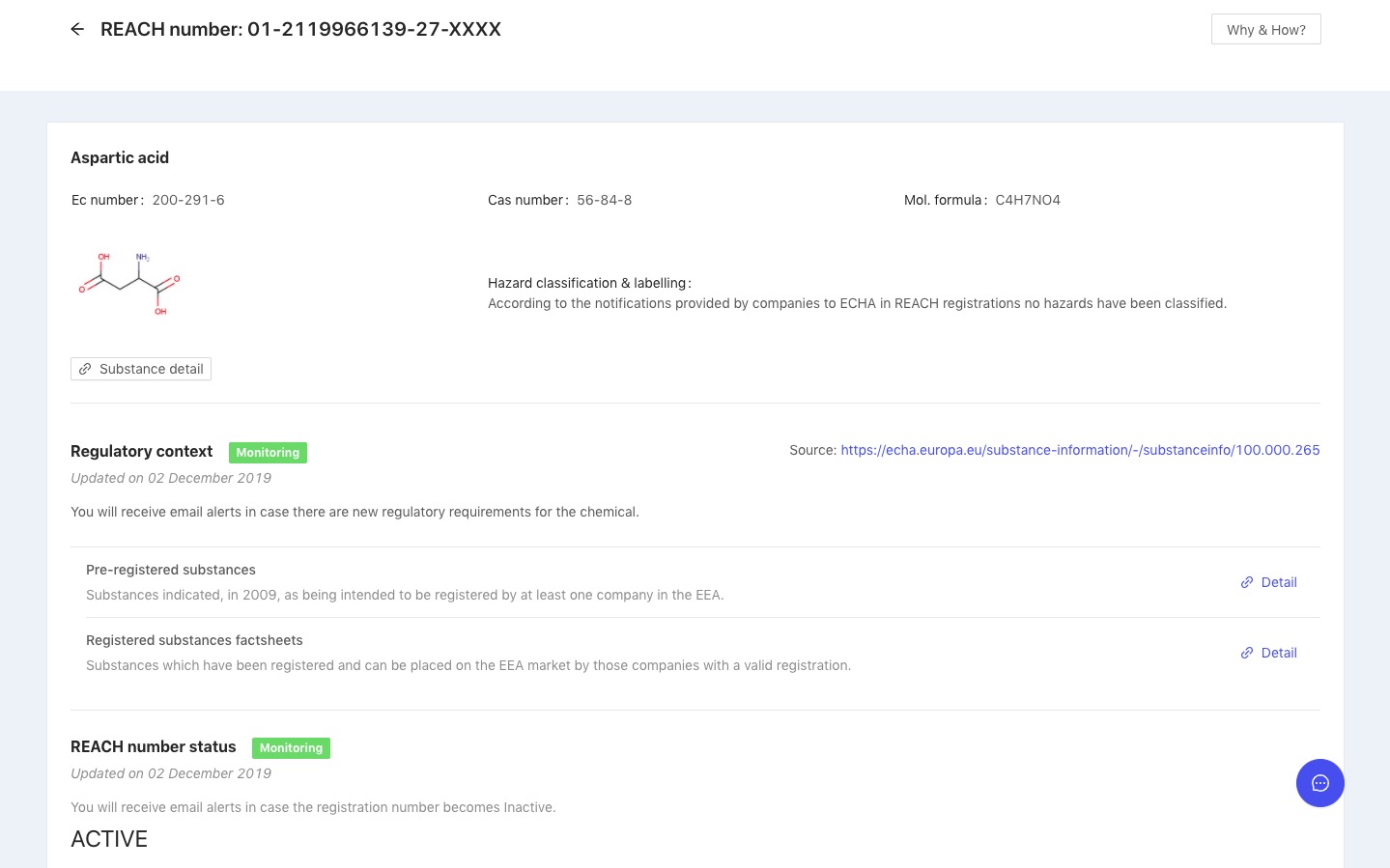 REACH Numbers and Substances Monitoring